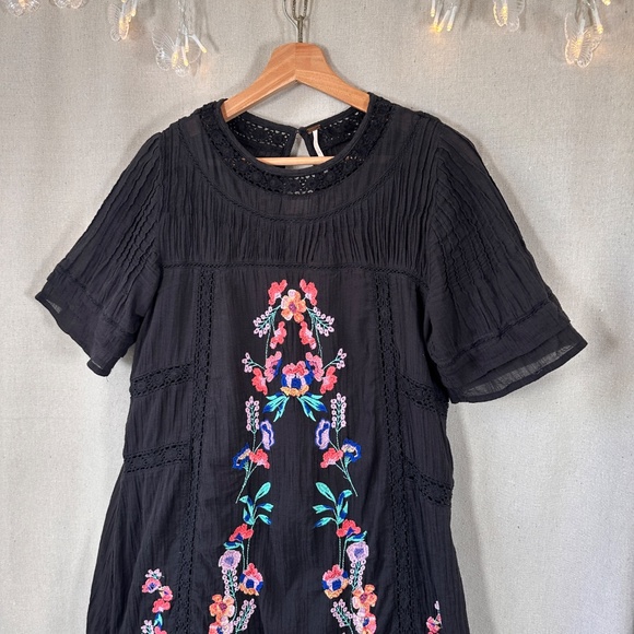 FREE PEOPLE Perfectly Victorian Floral Embroidered Mini Boho Dress | Size S - Picture 3 of 9
